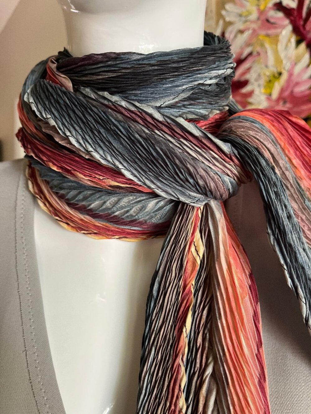 Silk Dyed Wrinkle Scarf - Blues, Reds, Earth tones
